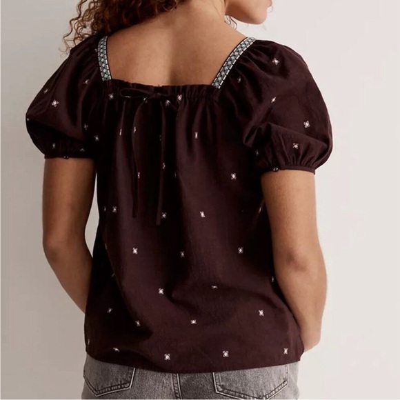 Madewell Embroidered Crinkle Cotton Puff Sleeve Blouse - Picture 3 of 6